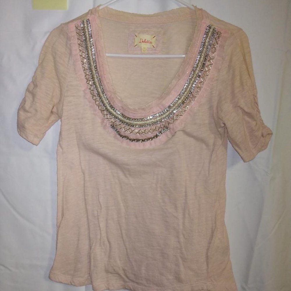 ANTHROPOLOGIE Deletta top with rhinestone & bead trim XS NWOT!!!